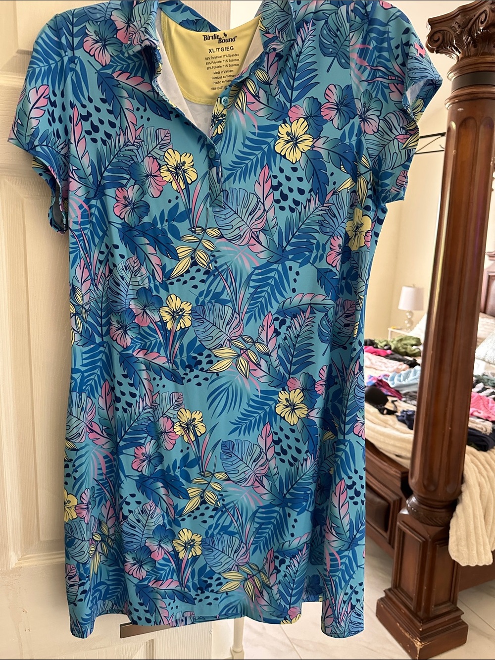Blue Tropical Floral Polo Tunic Dress by Birdie & Co